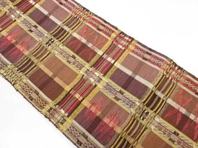 JAPANESE KIMONO / CHECKERED / ABSTRACT WOVEN PATTERNS NAGOYA OBI